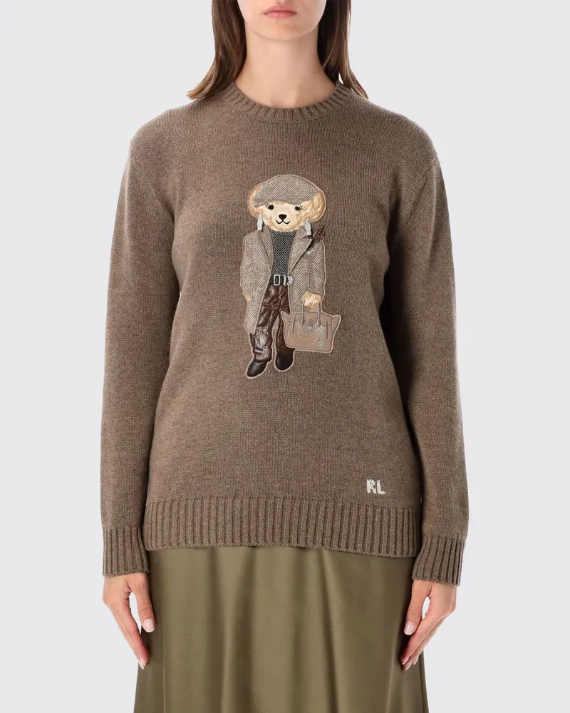 Ralph Lauren Rundhalspullover aus Kaschmir mit kontrastierendem Teddybär-Print Puder