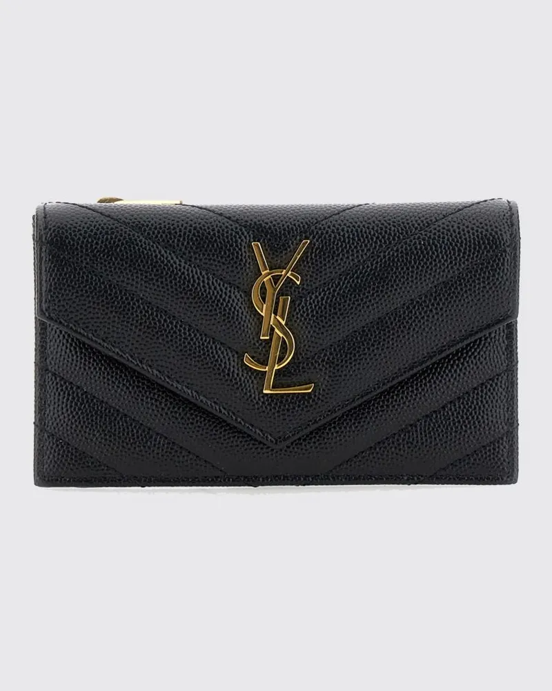 Saint Laurent Kartenetui Cassandre aus Leder mit YSL-Metallmonogramm Schwarz