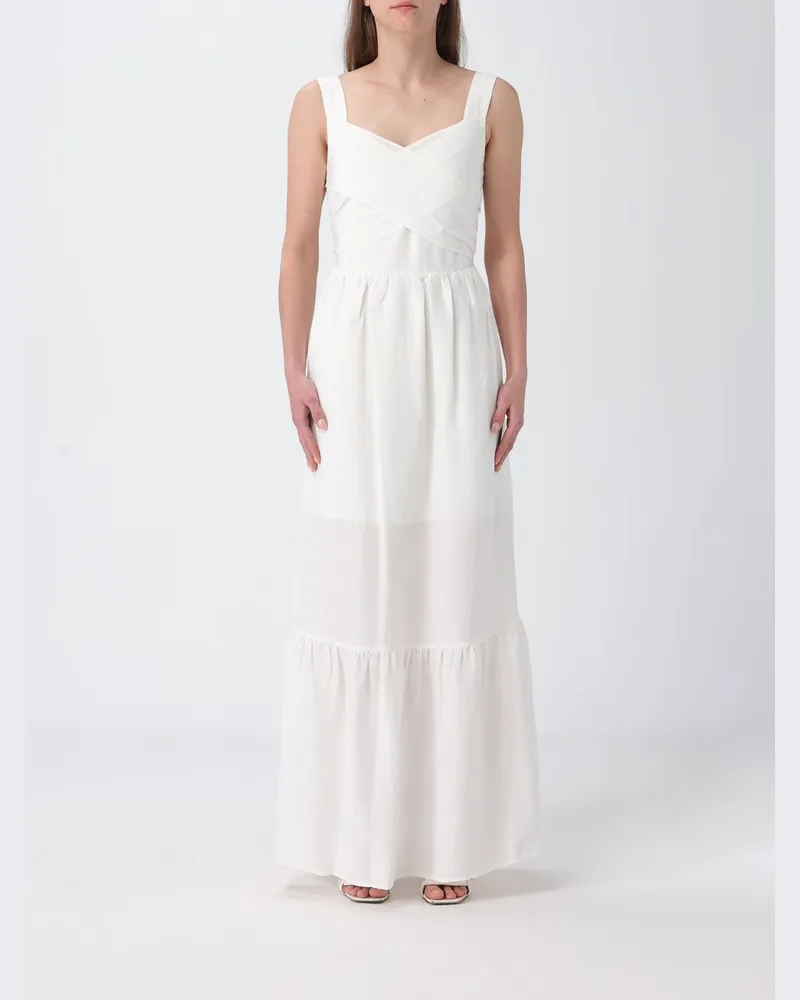 Liu Jo Langes Baumwollkleid mit freien Schultern und Taillen-Bindegürtel Braun
