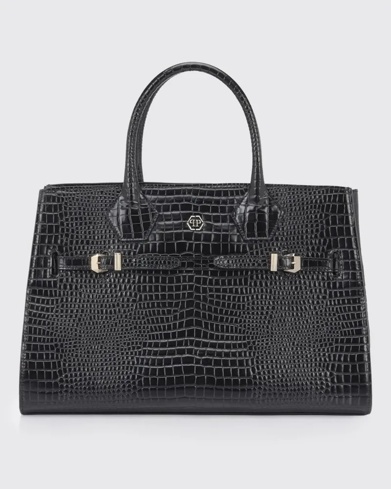 Philipp Plein Dynasty Tasche aus Krokoprägeleder Schwarz