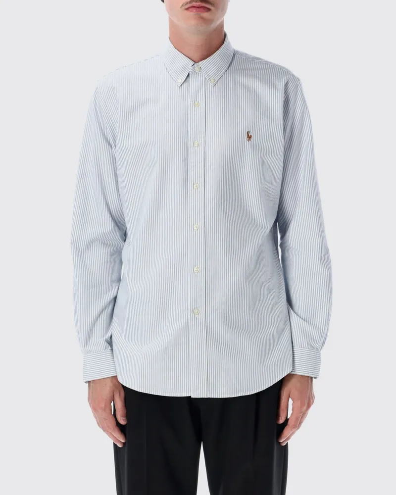 Ralph Lauren Gestreiftes Baumwollhemd mit Button-Down-Kragen Weiß