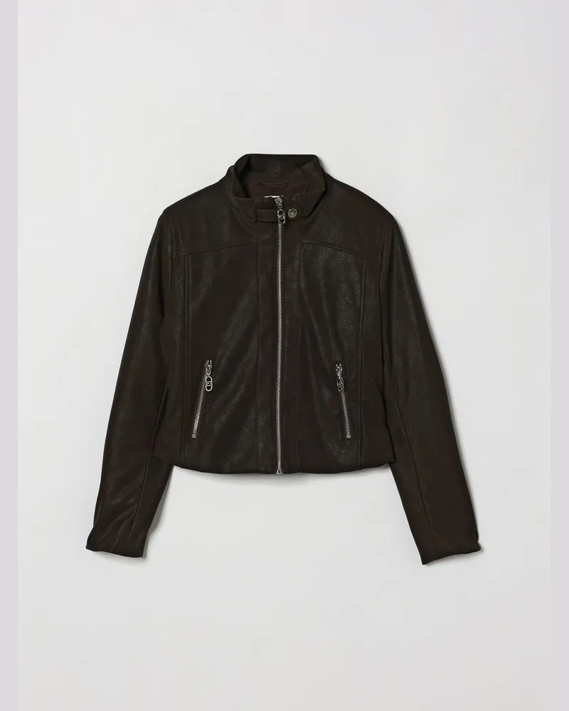 Liu Jo Kurze Bikerjacke aus Kunstleder für Mädchen mit Reißverschluss Schwarz