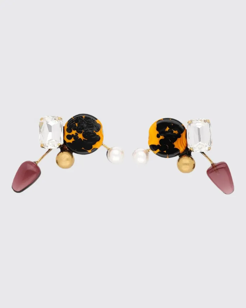 Dries van Noten Hängende Ohrringe aus Messing, Glas und Muschel Bunt