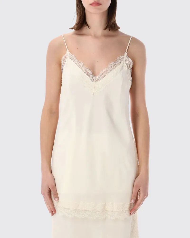 Róhe Top aus Seidenmischung und Spitze Beige