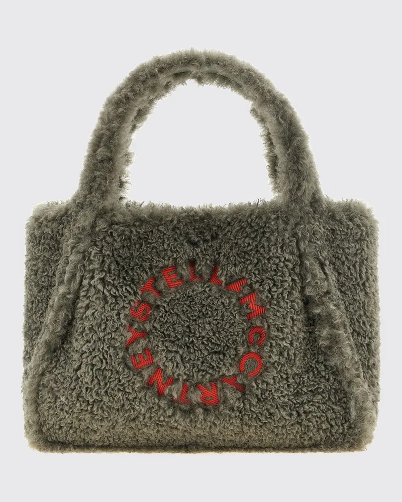 Stella McCartney Schultertasche von aus Shearling mit herausnehmbarer Pouch Grau