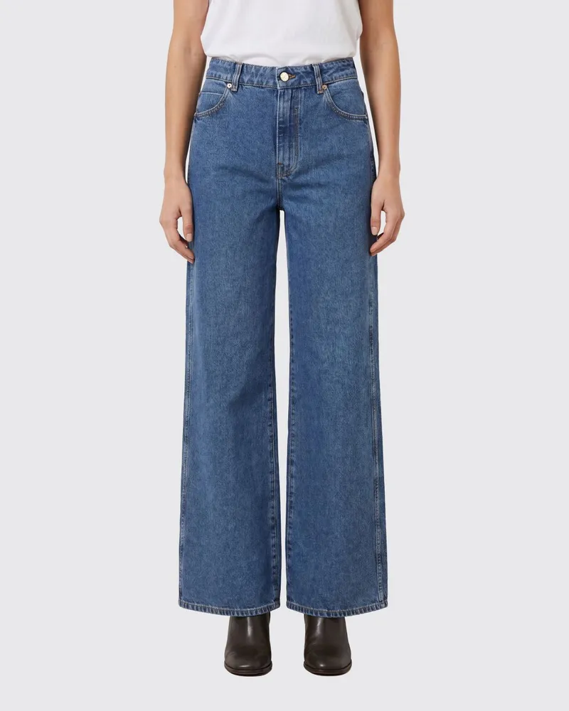 Balmain High-Waist Wide-Leg Jeans aus Baumwolldenim mit fünf Taschen Blau