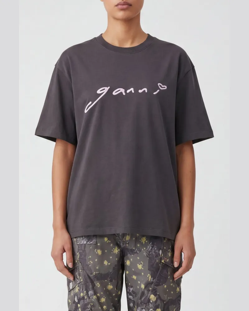 Ganni T-Shirt aus Bio-Baumwolle mit Logo Grau