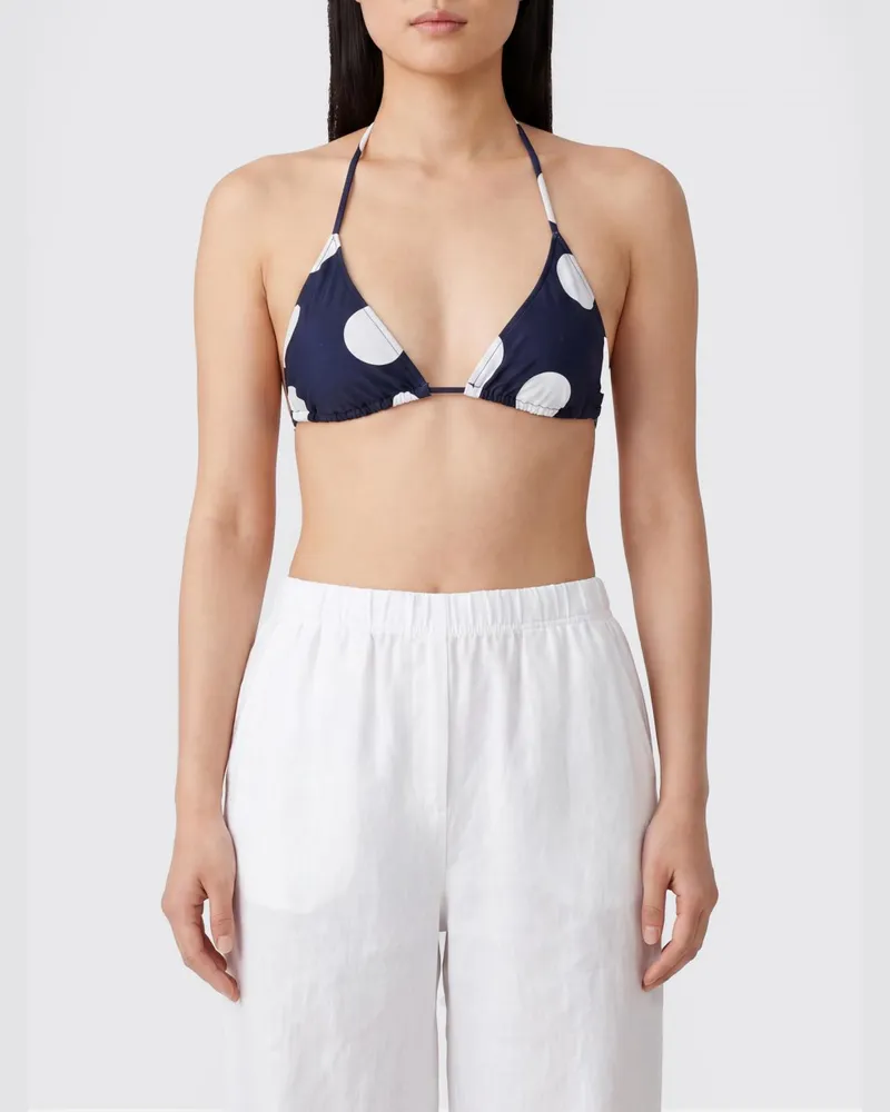 Jacquemus Triangel-Bikini-Top aus Polyamid mit Polka-Dots und Bindebändern Blau