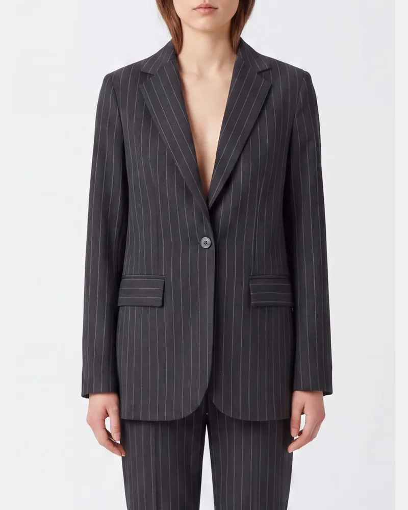 Semicouture Nadelstreifen-Blazer aus Wollmischung mit Slim Fit und Einknopf-Verschluss Grau