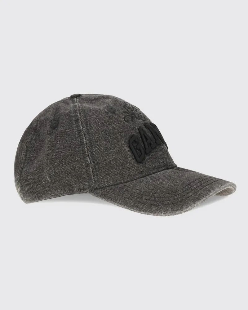 Ganni Denim-Baseballkappe mit Blumenstickerei und Logo Schwarz