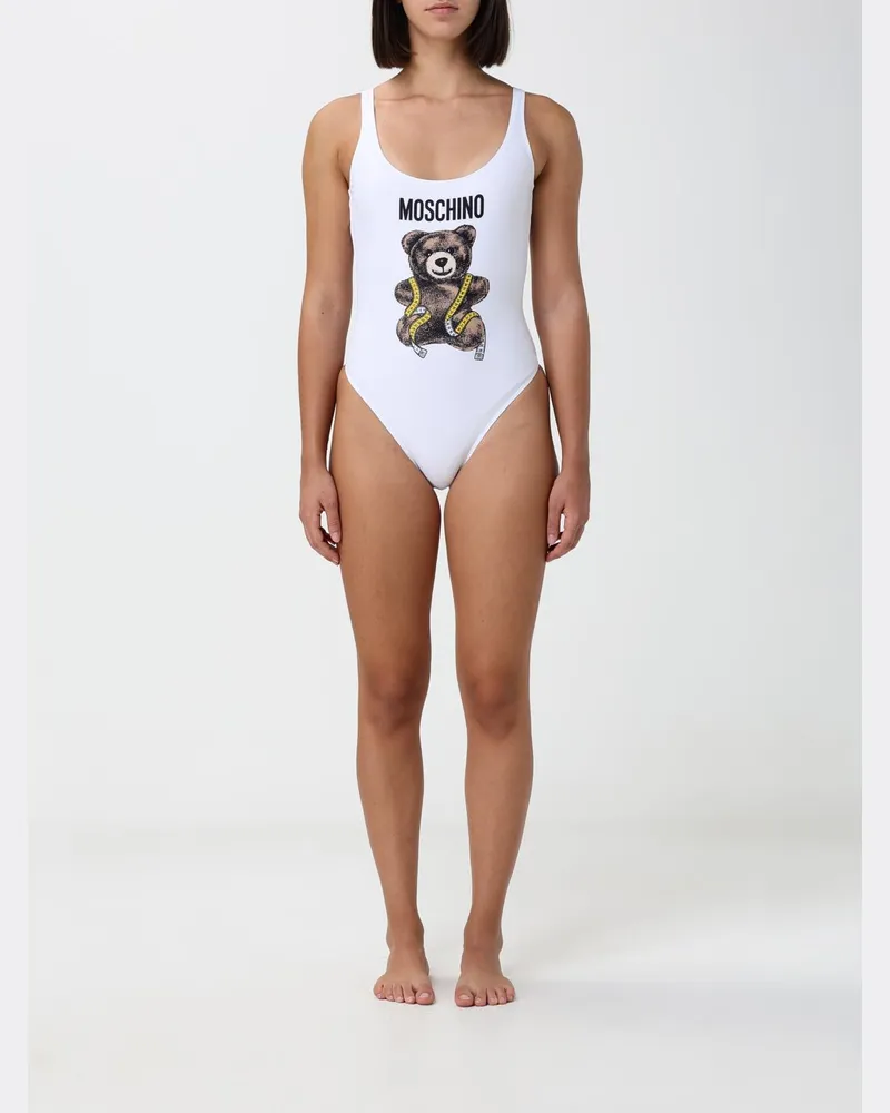 Moschino Einteiliger Badeanzug mit Teddy-Bear-Print und U-Ausschnitt Weiß