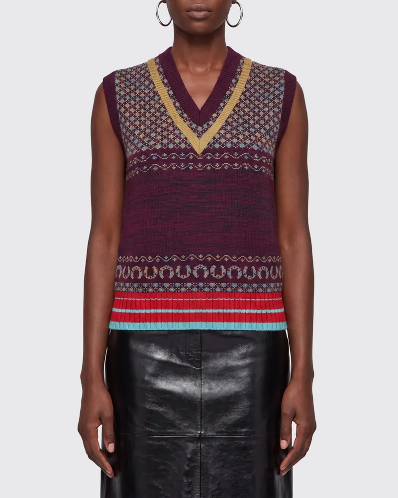 Dries van Noten Strickweste aus Wolle und Kaschmir mit Jacquard-Muster Rot