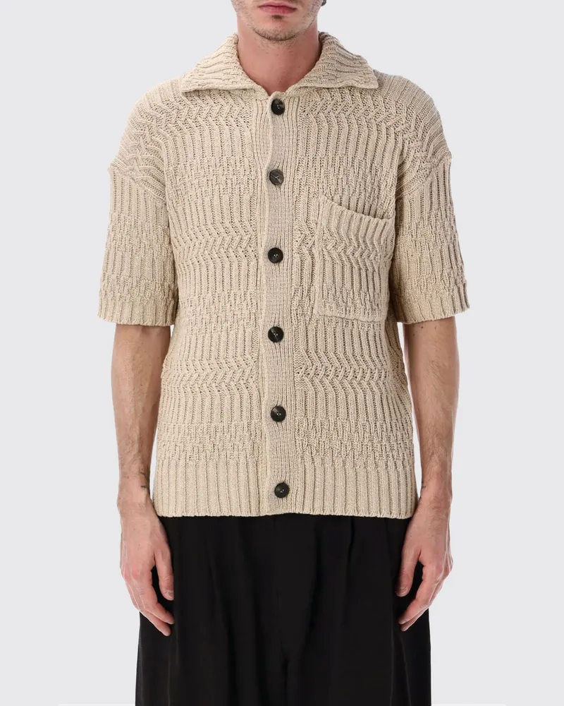 Roberto Collina Kurzärmelige Baumwoll-Strickjacke mit klassischem Kragen Beige