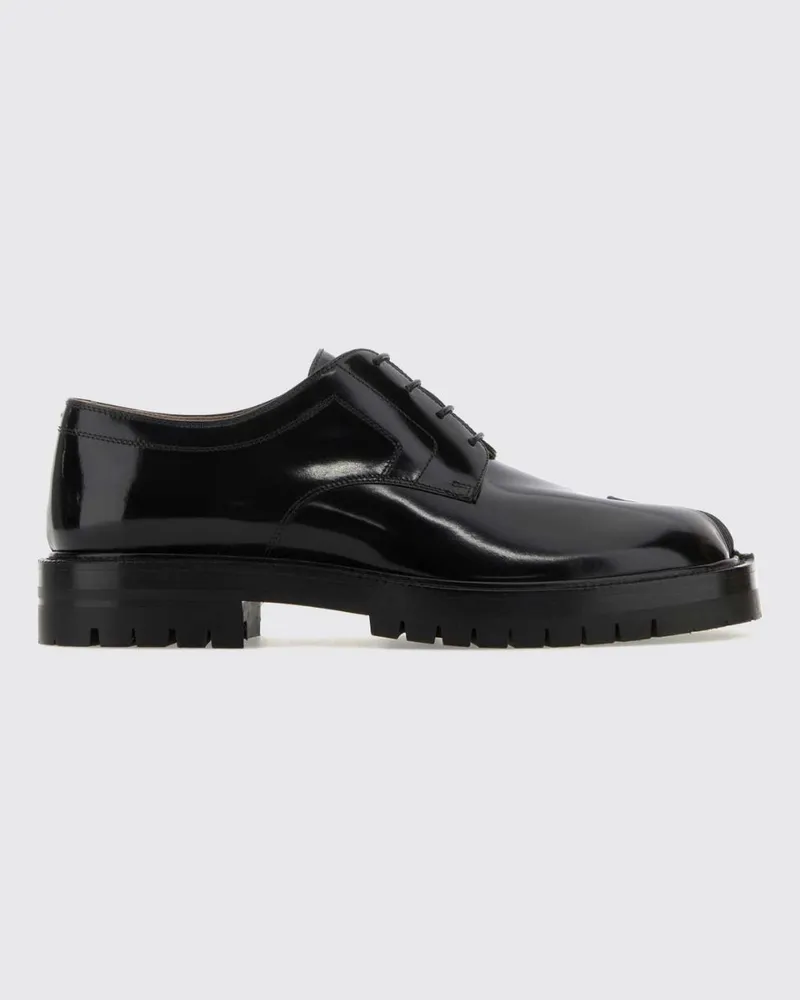 Maison Margiela Tabi Derby-Schuhe aus gebürstetem Leder mit gekerbter Sohle Schwarz