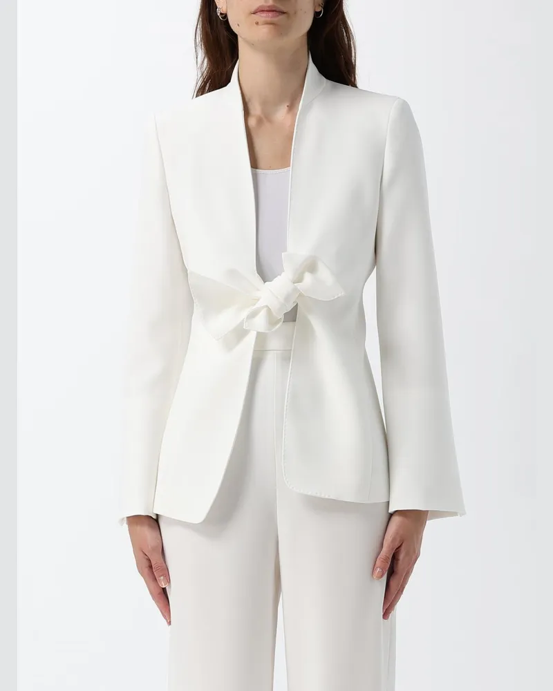 Max Mara Kurz geschnittener Slim-Fit-Blazer aus Cady mit Bindeband Weiß