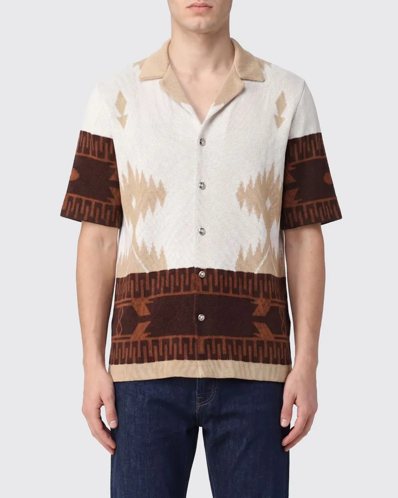 Alanui Bowlinghemd aus Jacquard-Baumwolle mit abstraktem Muster und kubanischem Kragen Sand