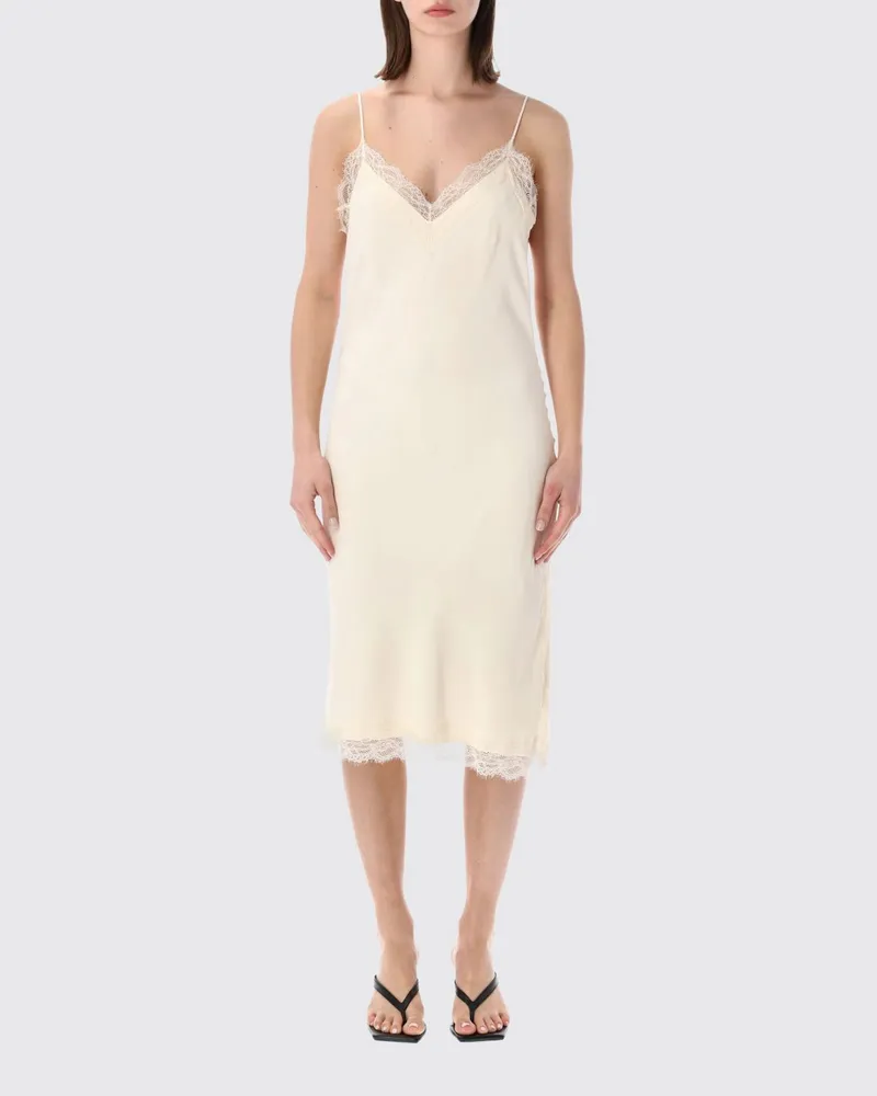 Róhe Slipdress aus Seidenmischung mit Spitzeneinsätzen Beige