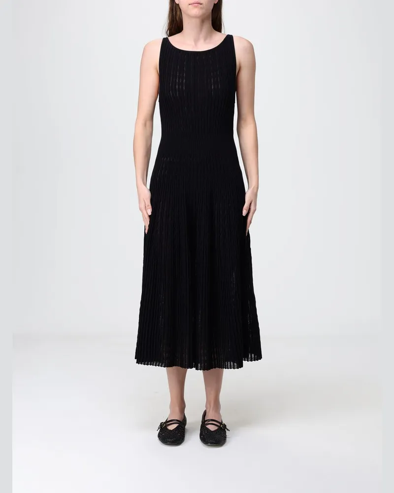 Antonino Valenti Plissiertes Midi-Strickkleid mit schulterfreiem Design Schwarz