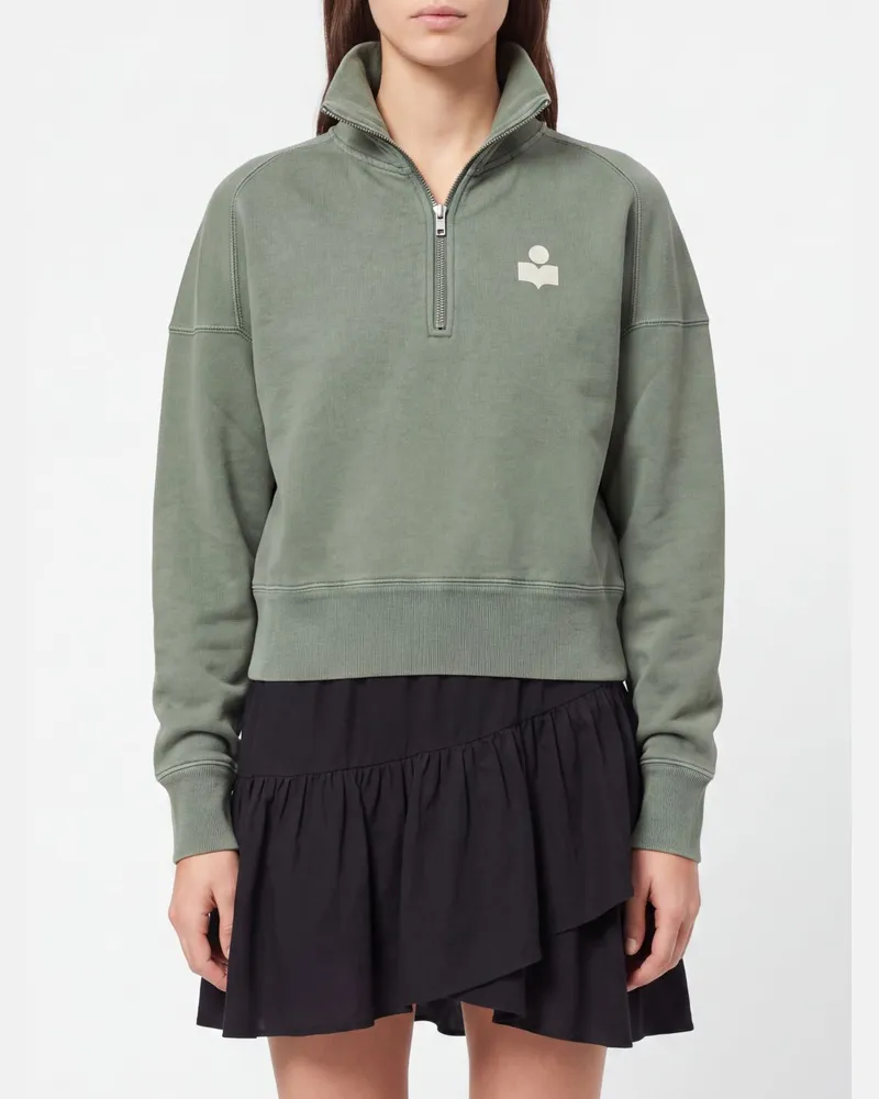 Étoile Isabel Marant Stehkragen-Sweatshirt aus Baumwolle mit halbem Reißverschluss Sage