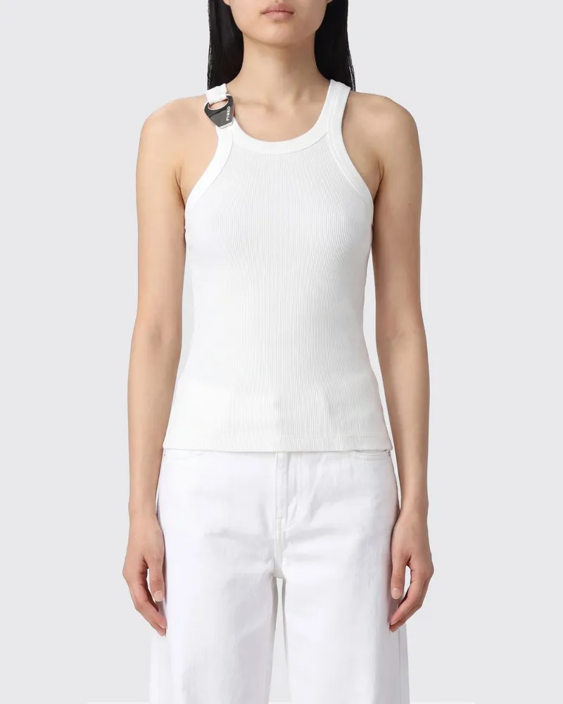Pinko Slim Fit schulterfreies Baumwolltop mit metallischer Logoplakette Weiß