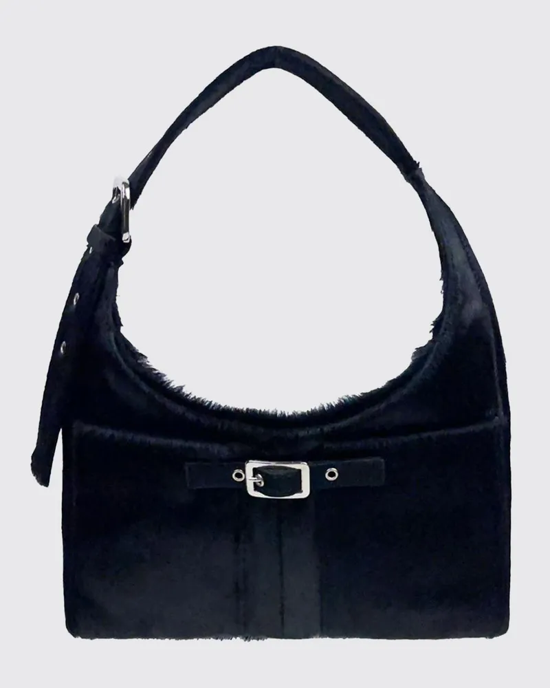 GIMAGUAS Nicole Schultertasche aus Ponyfell-Leder mit Schnalle und verstellbarem Henkel Schwarz