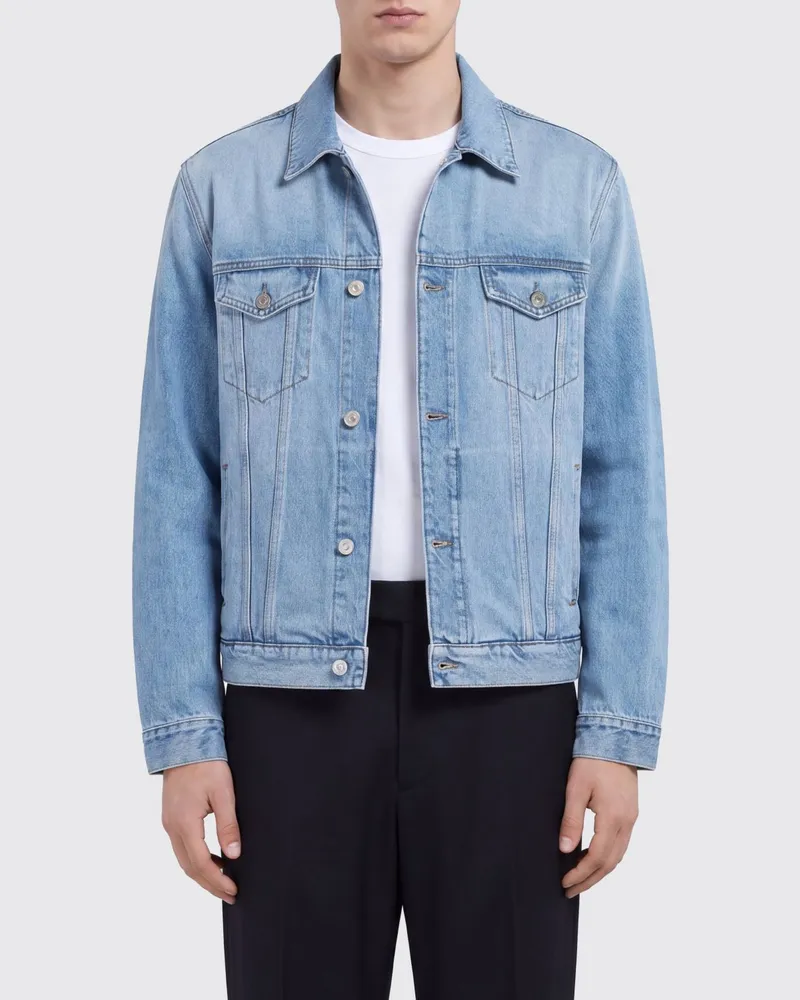 Maison Margiela Kurze Hemdjacke aus gebleichtem Denim Blau