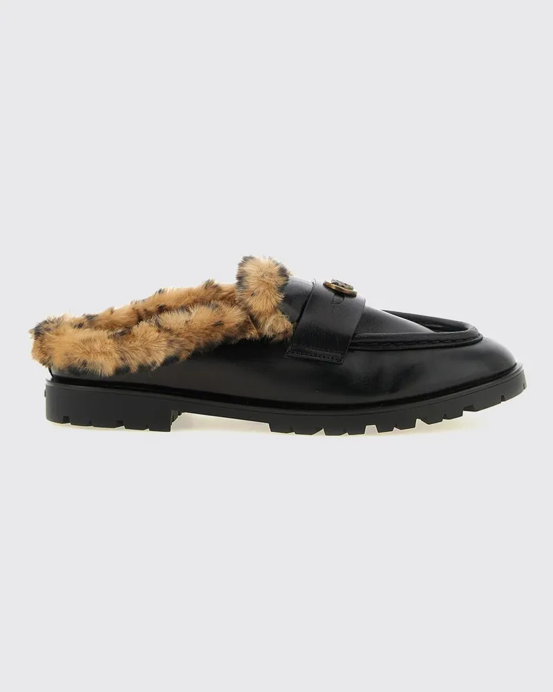 Pinko Nora Loafer-Mules aus Leder mit Shearling-Futter und Love Birds-Logo Schwarz
