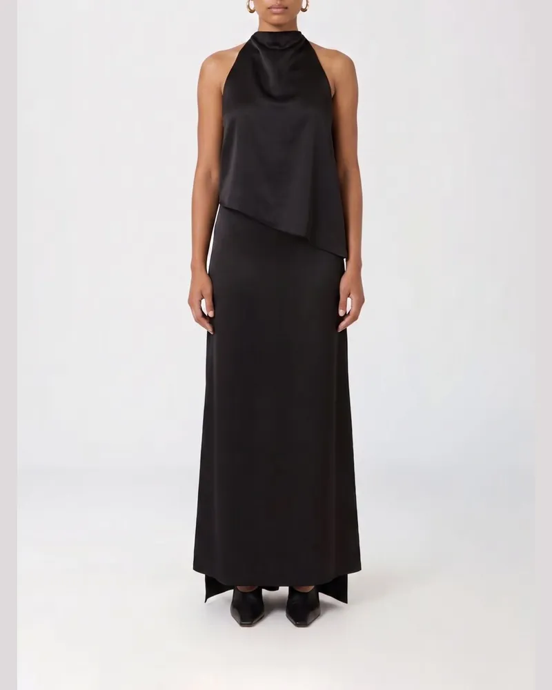 SPORTMAX Langes Satin-Kleid Dolmen Schwarz