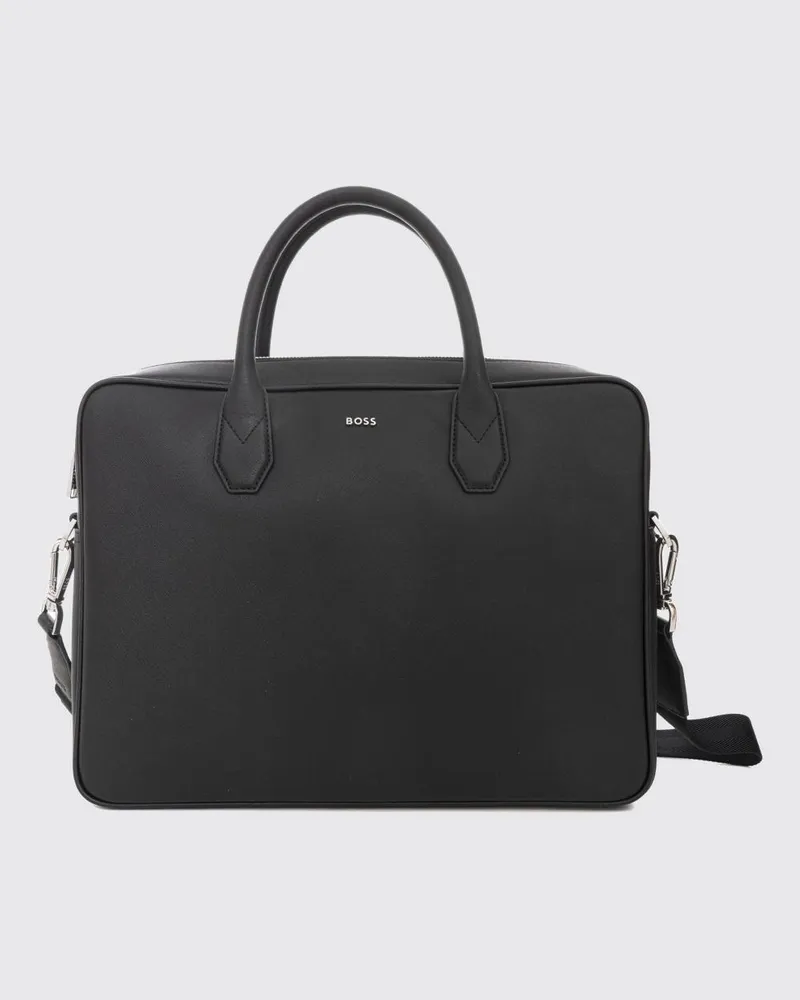 HUGO BOSS Aktentasche von aus regeneriertem Leder mit abnehmbarem Riemen und Kontrastlogo Schwarz
