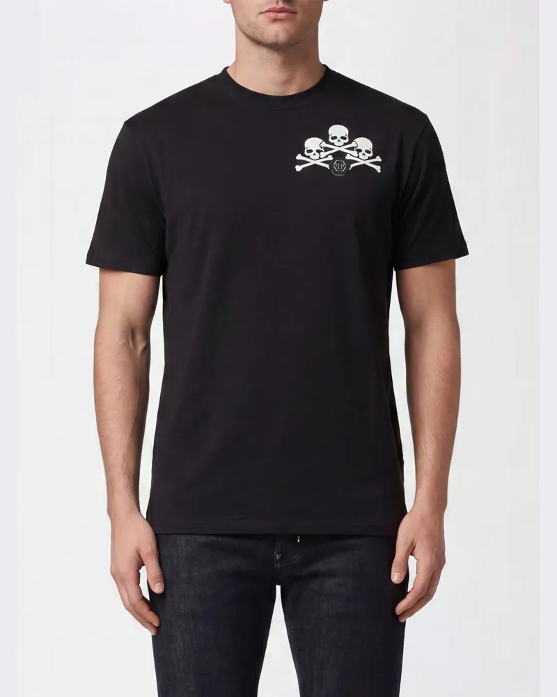 Philipp Plein Baumwoll-T-Shirt mit Totenkopf-Print und Monogramm-Motiv Schwarz
