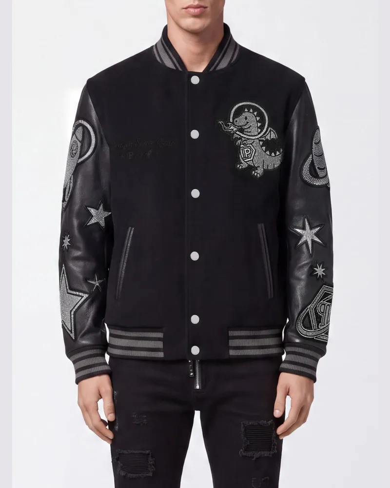 Philipp Plein Bomberjacke mit Kristall-Logo und Stickerei Schwarz