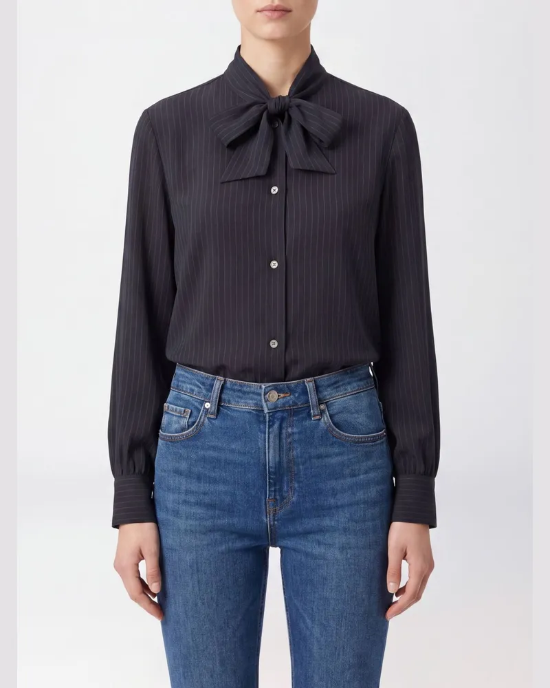 A.P.C. Gestreiftes Viskosehemd von mit langen Ärmeln und Schluppenkragen Blau