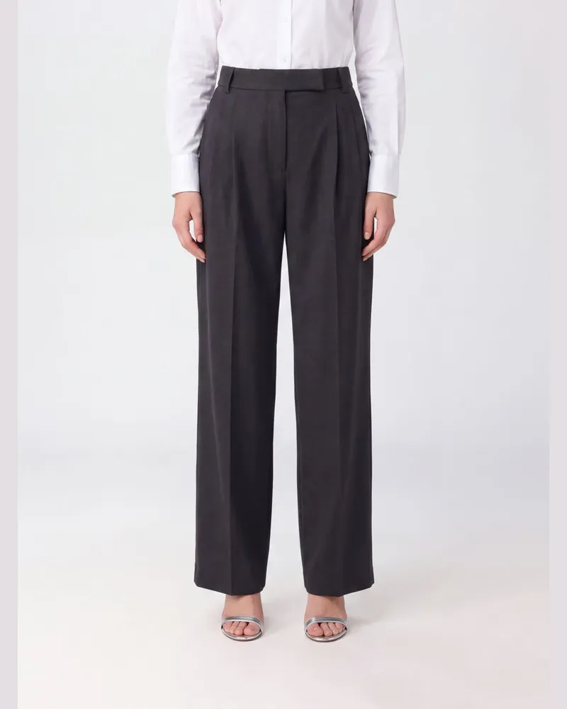 FRANKIE Shop Hoch taillierte Straight-Hose aus Crêpe mit Bundfalten Braun
