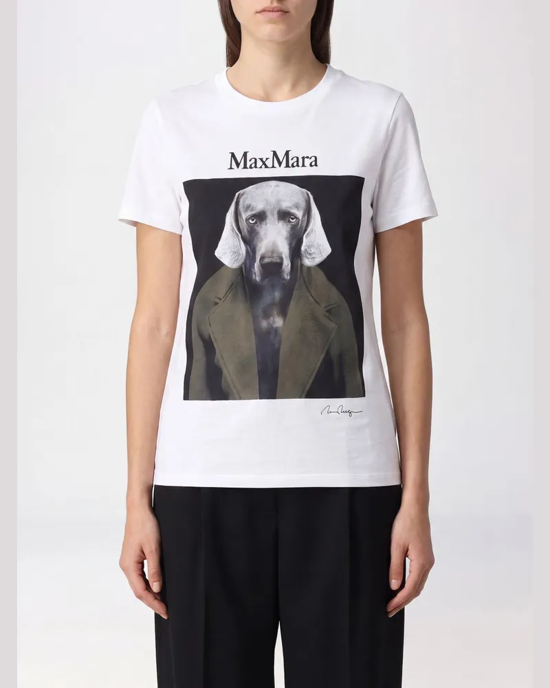 Max Mara Slim-Fit-T-Shirt aus Baumwolle mit Grafik-Print und Kontrast-Logo Weiß