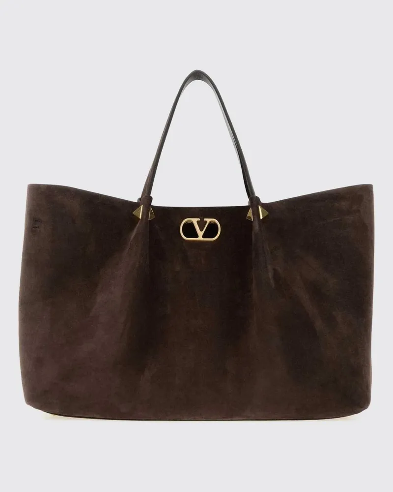 Valentino Garavani Große Wildleder-Tragetasche mit Nieten und VLogo Signature Dark