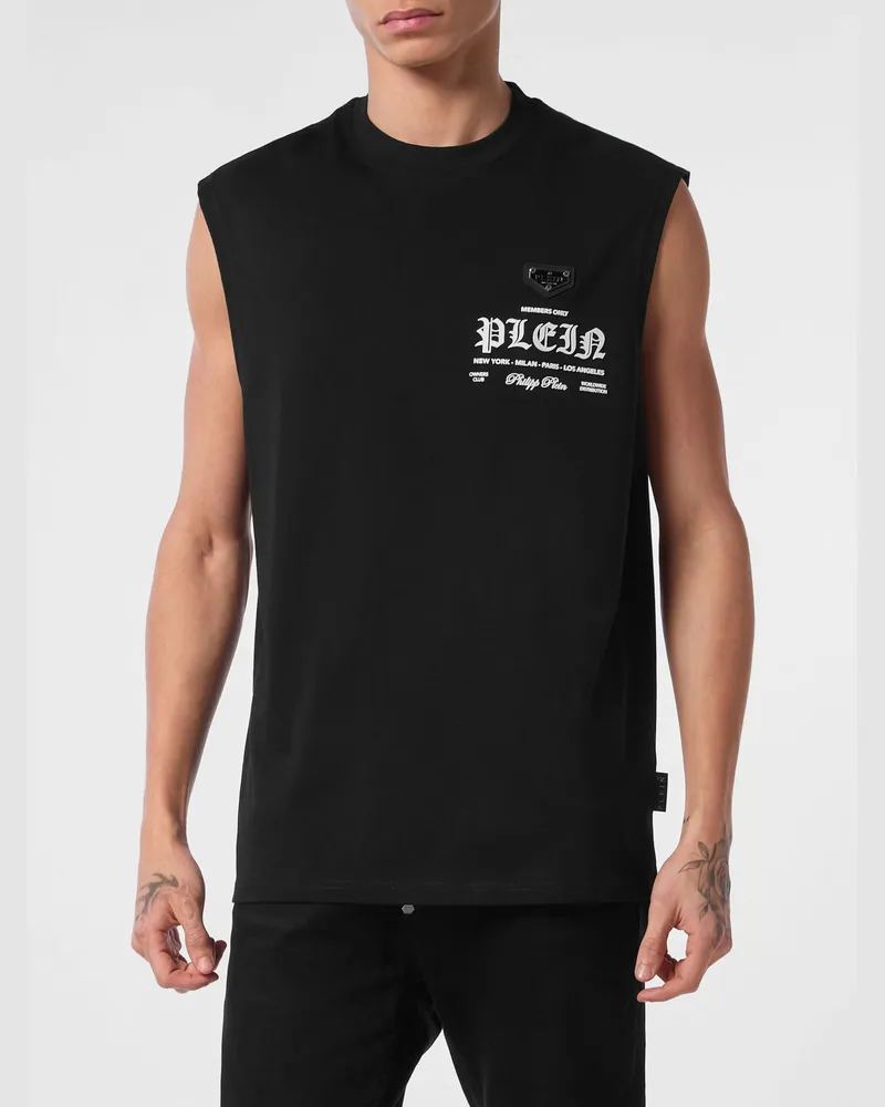 Philipp Plein Baumwoll-Tanktop mit kontrastierendem Frontlogo Schwarz