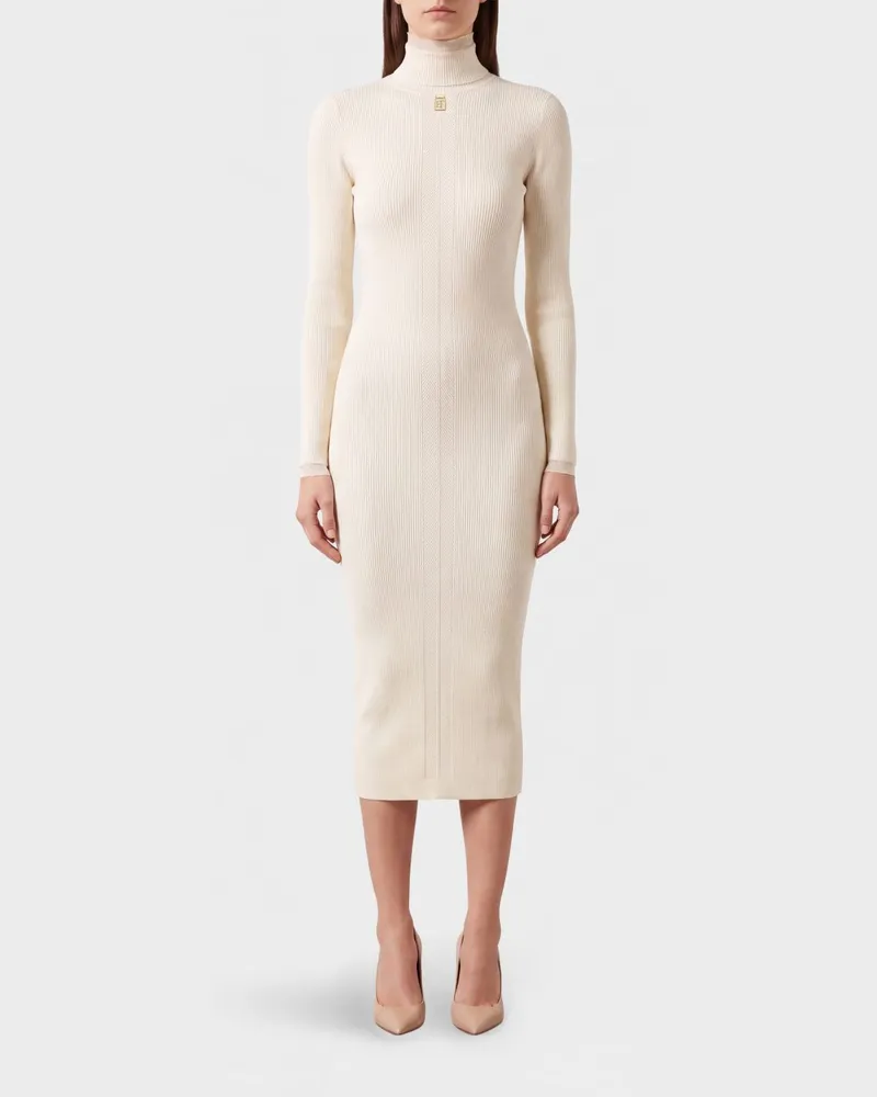 Elisabetta Franchi Slim-Fit-Midikleid aus Strick mit Rollkragen Weiß