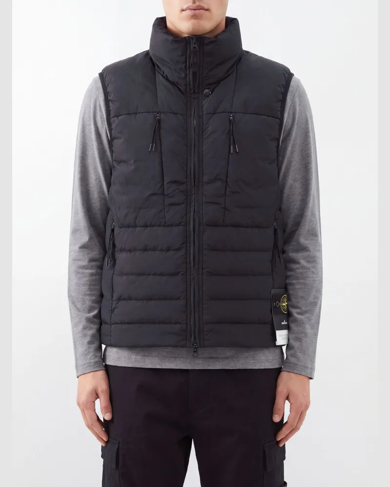 Stone Island Gesteppte Nylon-Weste mit Trichterkragen und Compass-Logo Navy