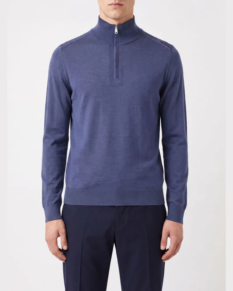 Paul Smith Rollkragenpullover aus reiner Merinowolle mit halbem Reißverschluss Blau