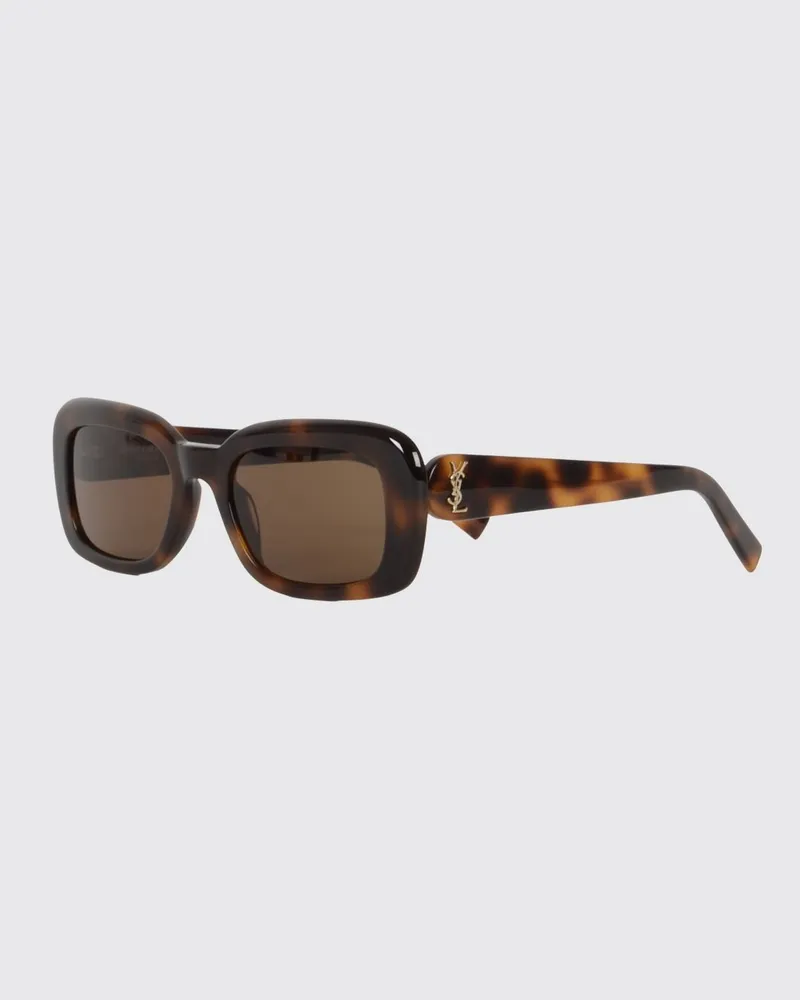 Saint Laurent Rechteckige Sonnenbrille in Schildpatt-Optik mit YSL-Monogramm Braun