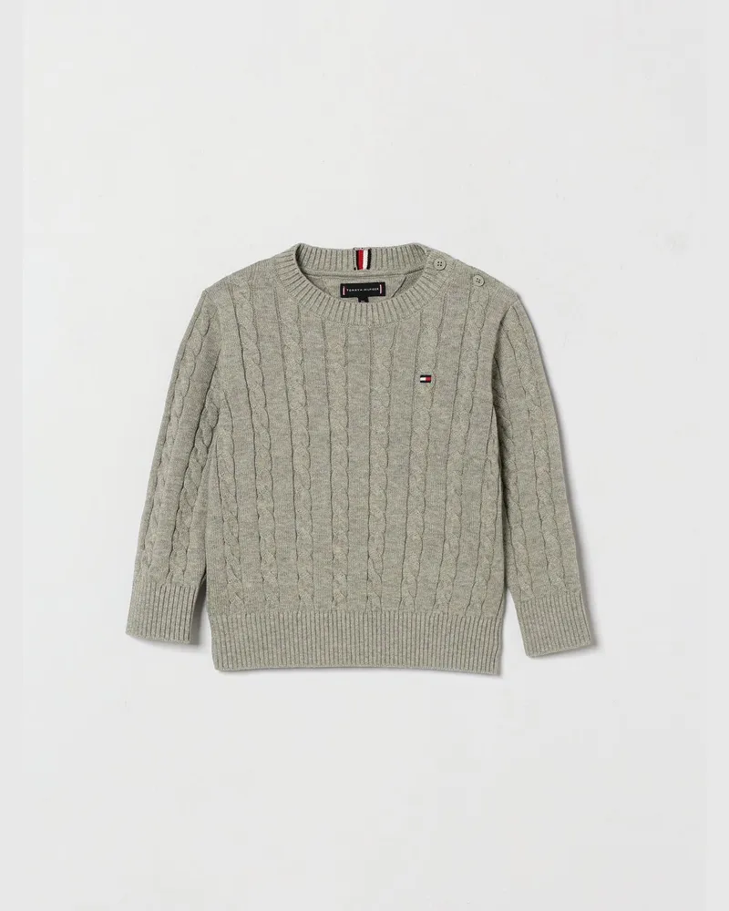 Tommy Hilfiger Jungen-Pullover aus Wollmischung mit Rundhalsausschnitt und gesticktem Logo Grau