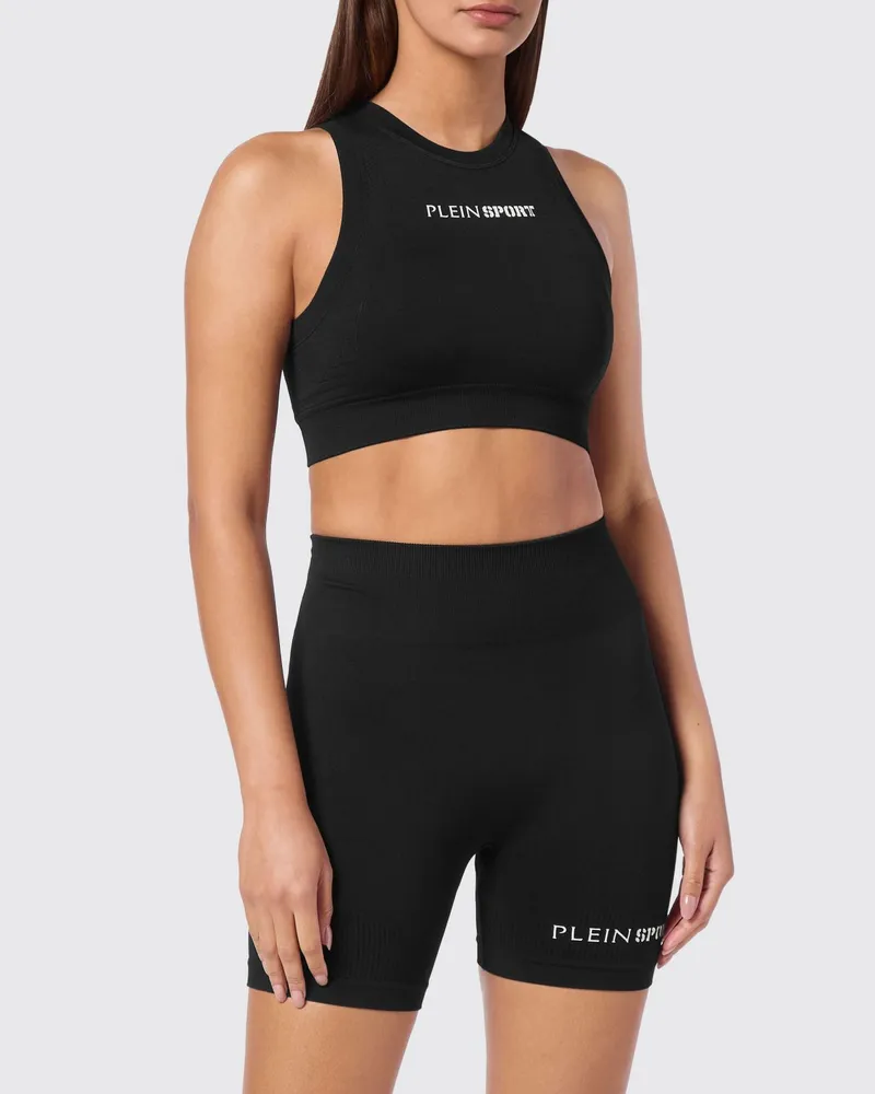 Philipp Plein Gekürztes Slim-Fit-Sporttop aus Jersey mit Kontrastlogo Schwarz
