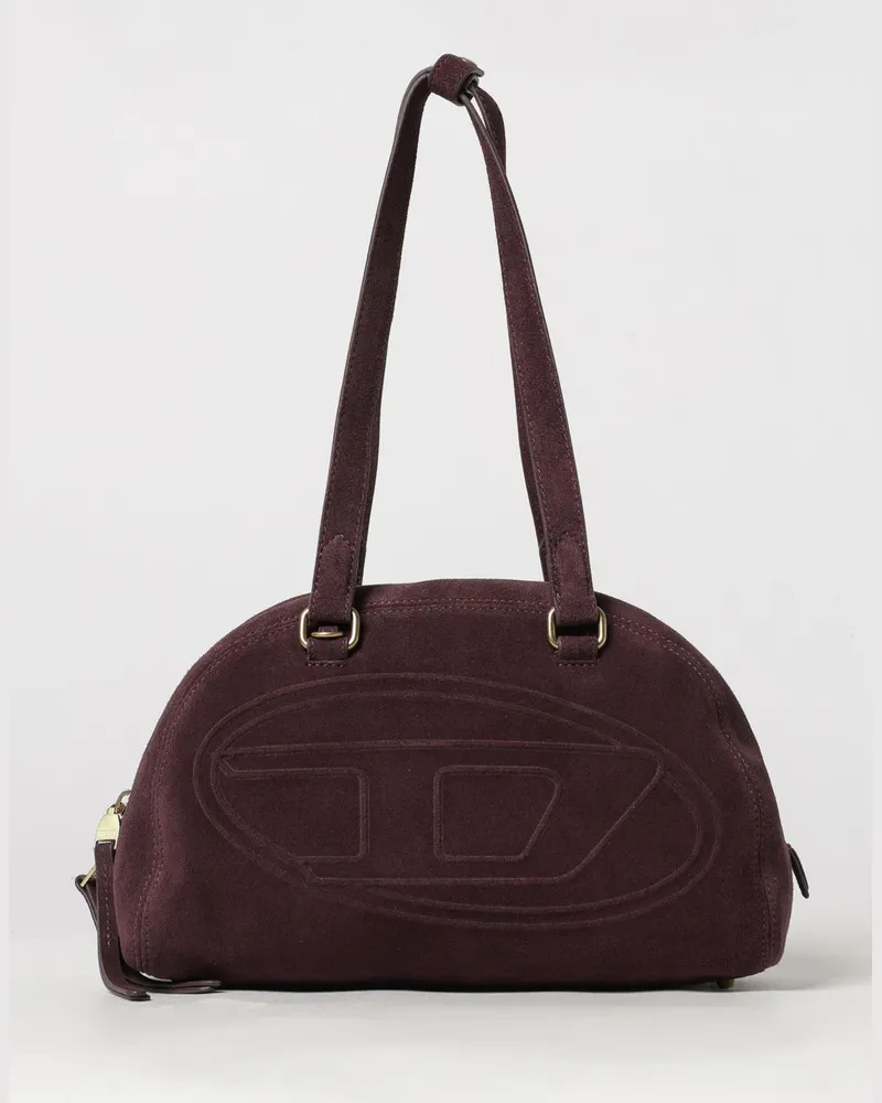 Diesel 1DR Dome Schultertasche aus Wildleder mit Oval D-Logo Burgunderrot