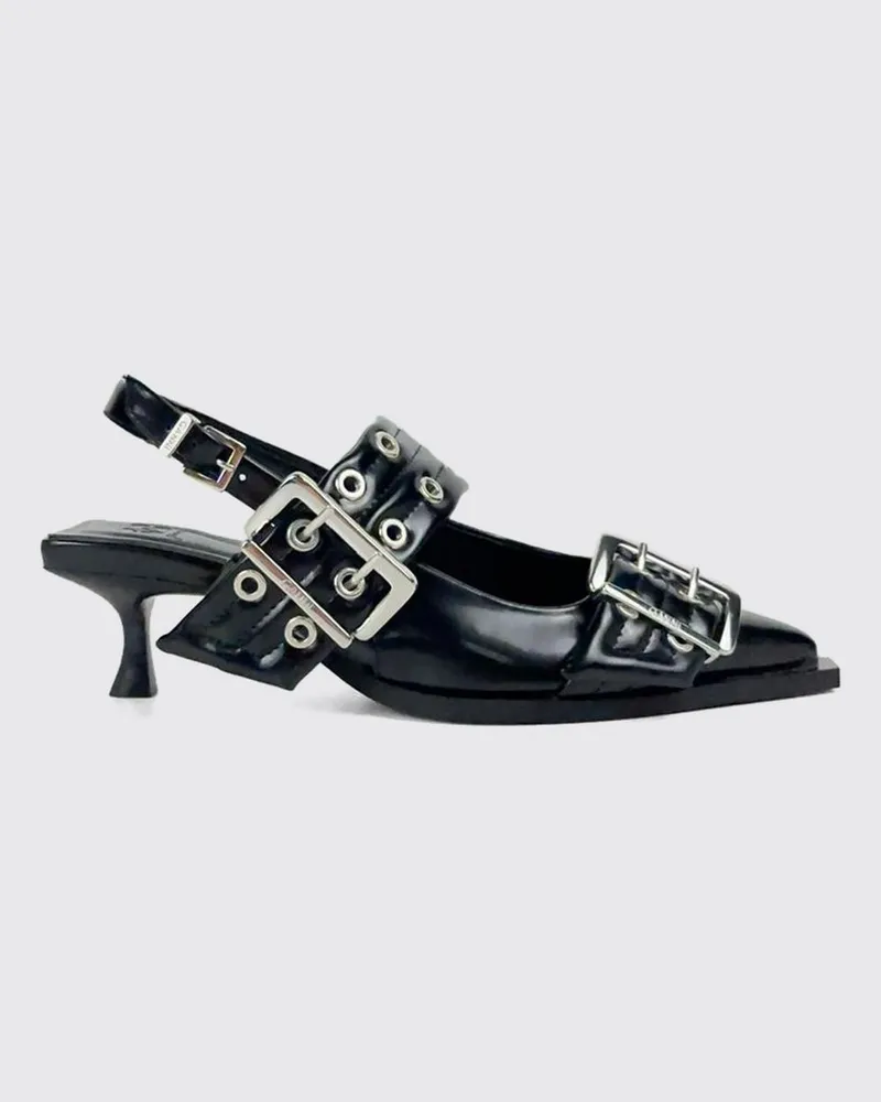 Ganni Spitze Slingback-Pumps von mit Metallösen und mittlerem Stiletto-Absatz Schwarz