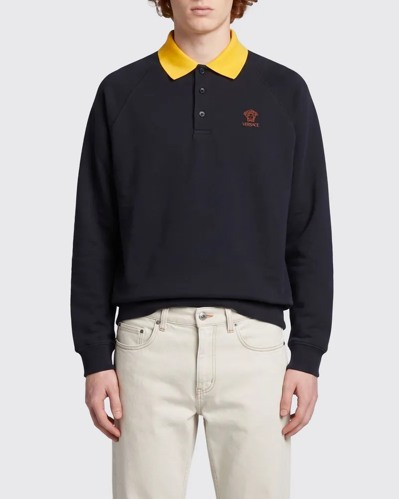 Versace Polohemd aus Baumwolle mit Medusa-Logo Navy
