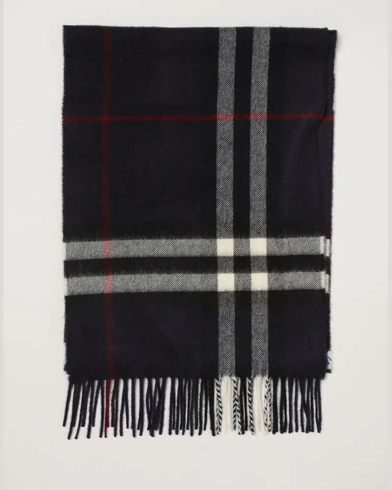 Burberry Kaschmirschal mit Karomuster und Fransen Blau