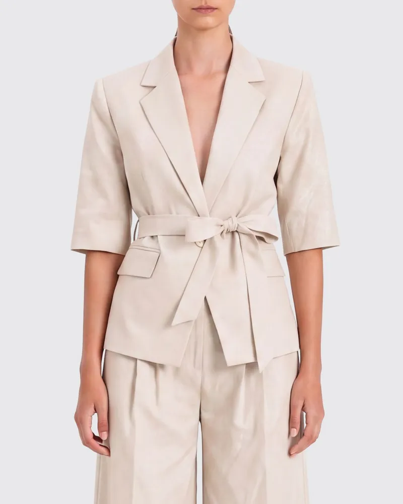 Twin-Set Blazer im Robenstil aus Leinen-Baumwoll-Mischung mit Taillengürtel Nude