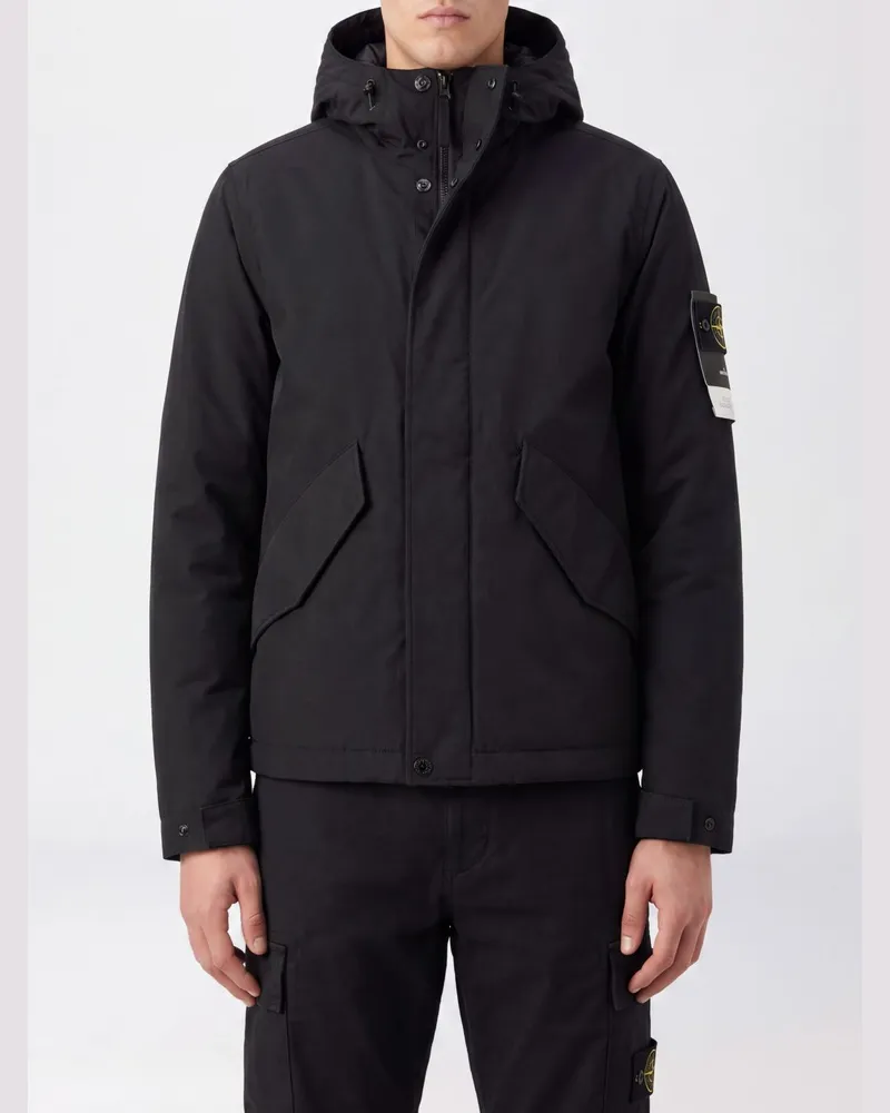 Stone Island Kapuzen-Windjacke aus recyceltem Nylon mit Compass-Logo Schwarz