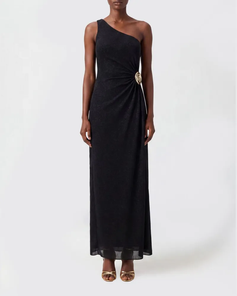 Oséree Langes One-Shoulder-Abendkleid von aus Lurex Schwarz