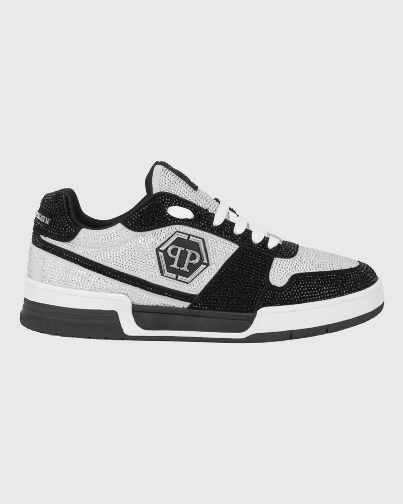 Philipp Plein P-Force Leder-Sneakers mit Monogramm und Kristallen Weiß